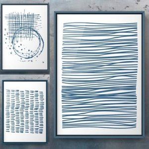 Modern minimalist abstract indigo blue art print